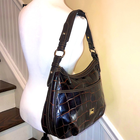 Vintage DOONEY BOURKE Brown Croc Leather Brown Top Handle Oversized Shoulder Bag - Picture 10 of 17